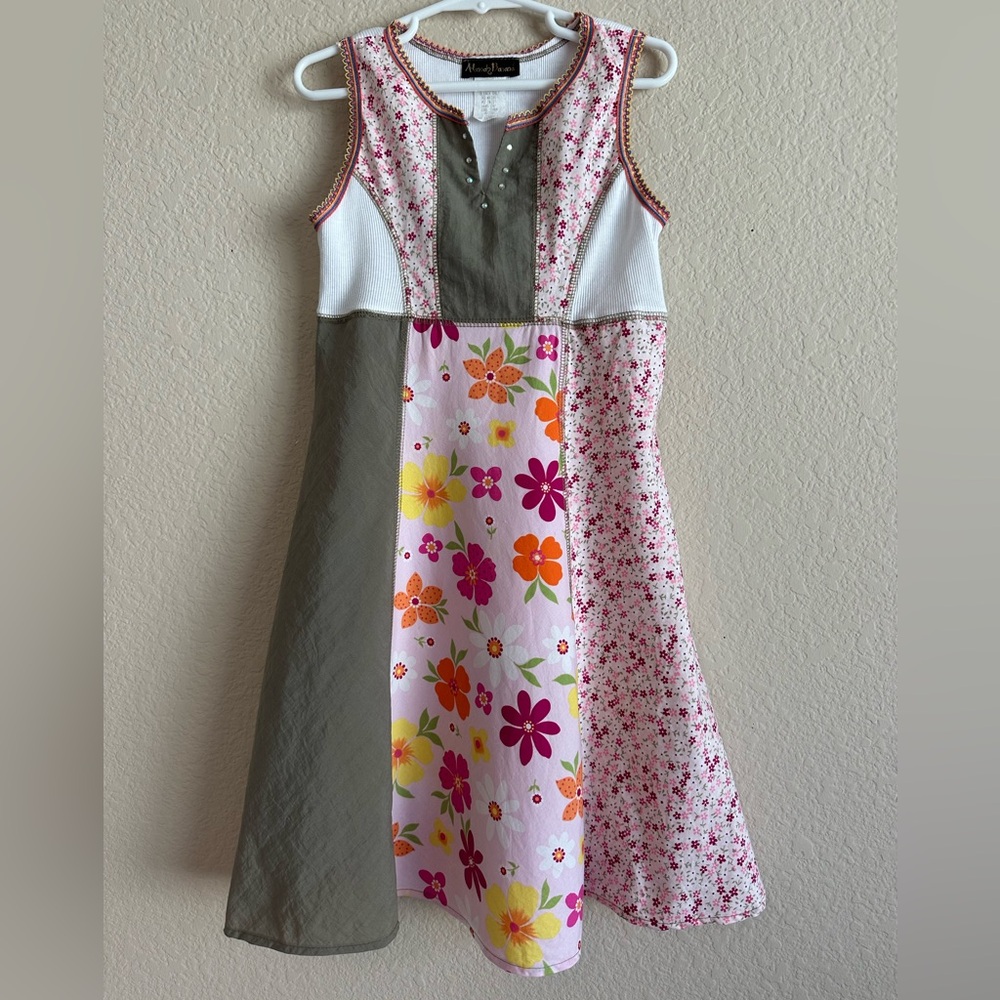 Hannah Banana A Line Dress Patchwork Floral Color Block Sleeveless Girls 6 Boho